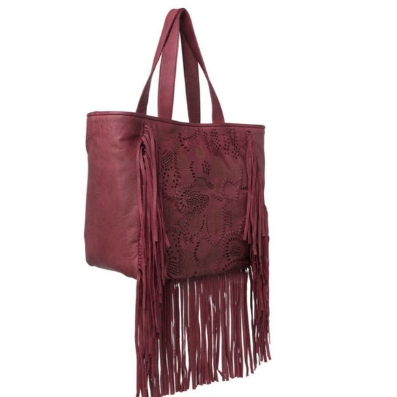 NWT Frye Vivian Leather Fringe Tote Bag - Open Red - Picture 4 of 5